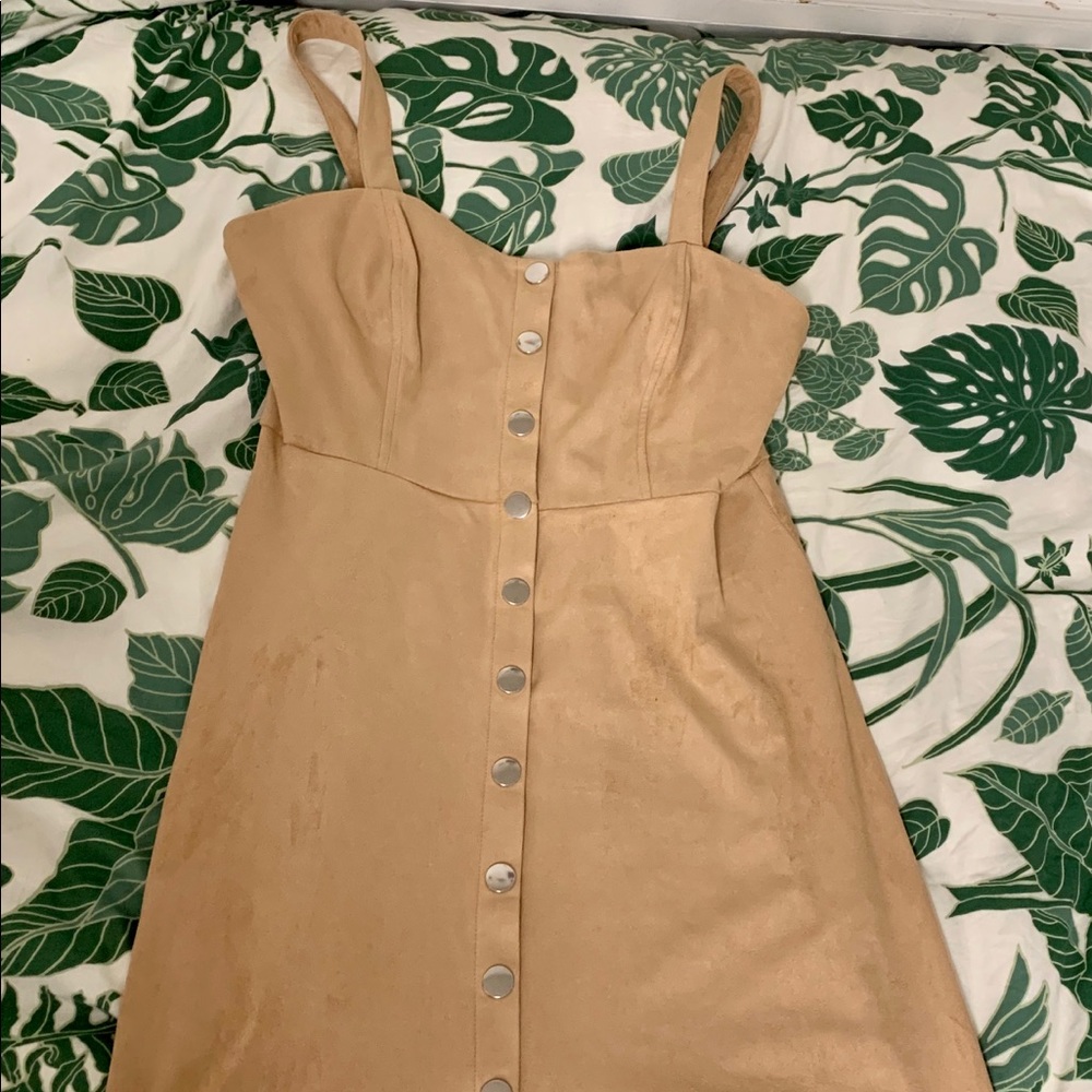 Tan Faux Suede Button Front Dress